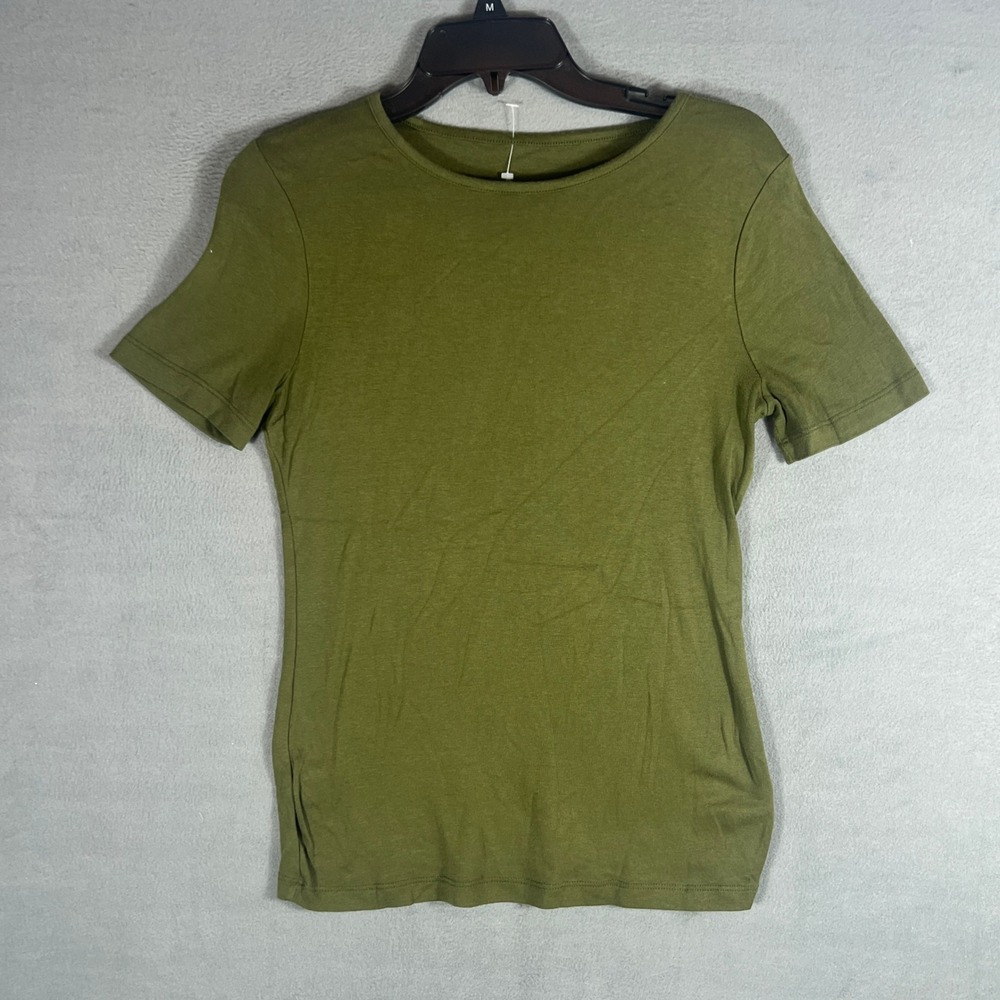 A New Day Womens T-Shirt Small Olive Green Slim Fit Short Sleeve Solid Crew Neck